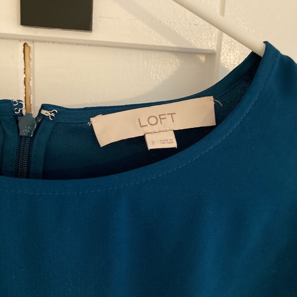 LOFT RUFFLE SLEEVE DRESS TEAL - Picture 3 of 4